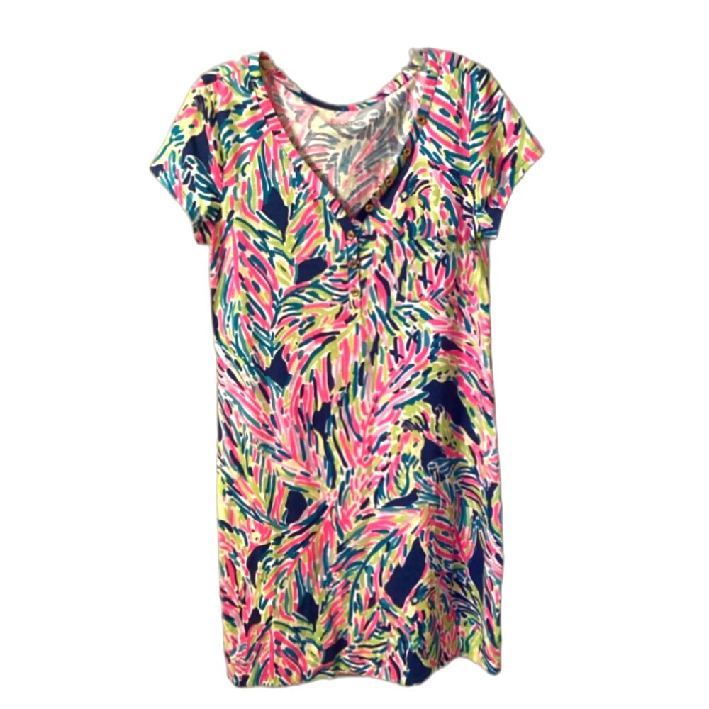 LILLY PULITZER SIZE MEDIUM PALMIRA DRESS INDIGO PALM READER PRINT